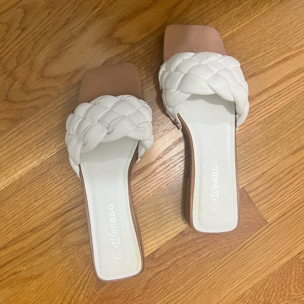 Women's White Braided Slide Sandals